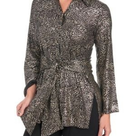 MISHCA Leopard Metallic Tie Front Top Size M - Picture 2 of 3